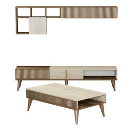 Hanah Home Milan Conjunto de Muebles de Salón Nogal y Travertino